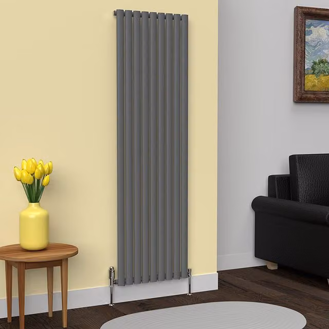 Lux Heat Anthracite Grey Oval Vertical Single Panel Designer Radiator H 180 cm x W 54 cm – 1
