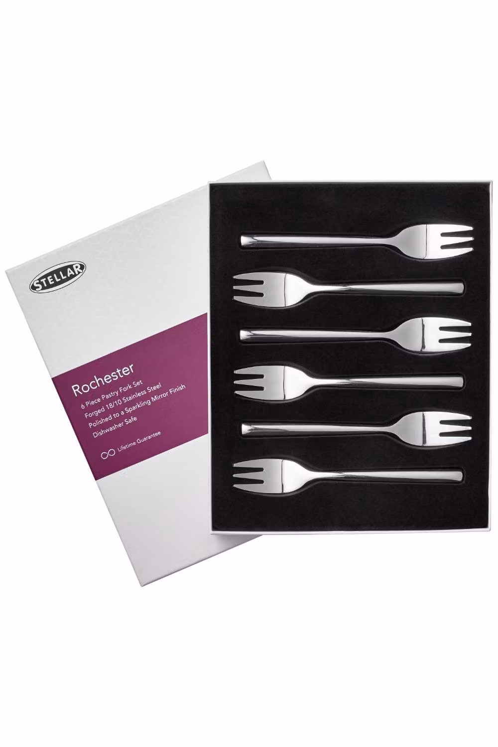 Stellar Rochester 6 Piece Polished Stainless Steel Pastry Fork Set in Silver – 2