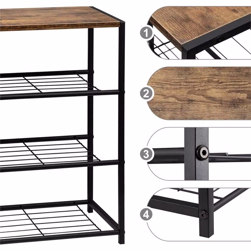 EONLION Industrial Shoe Rack and Storage Organiser in Brown and Black, Width: 100 cm – 3