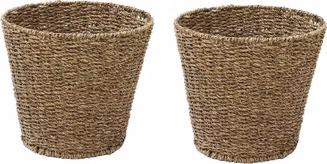 JVL Natural Seagrass Round Waste Paper Basket Bin in Beige and Brown