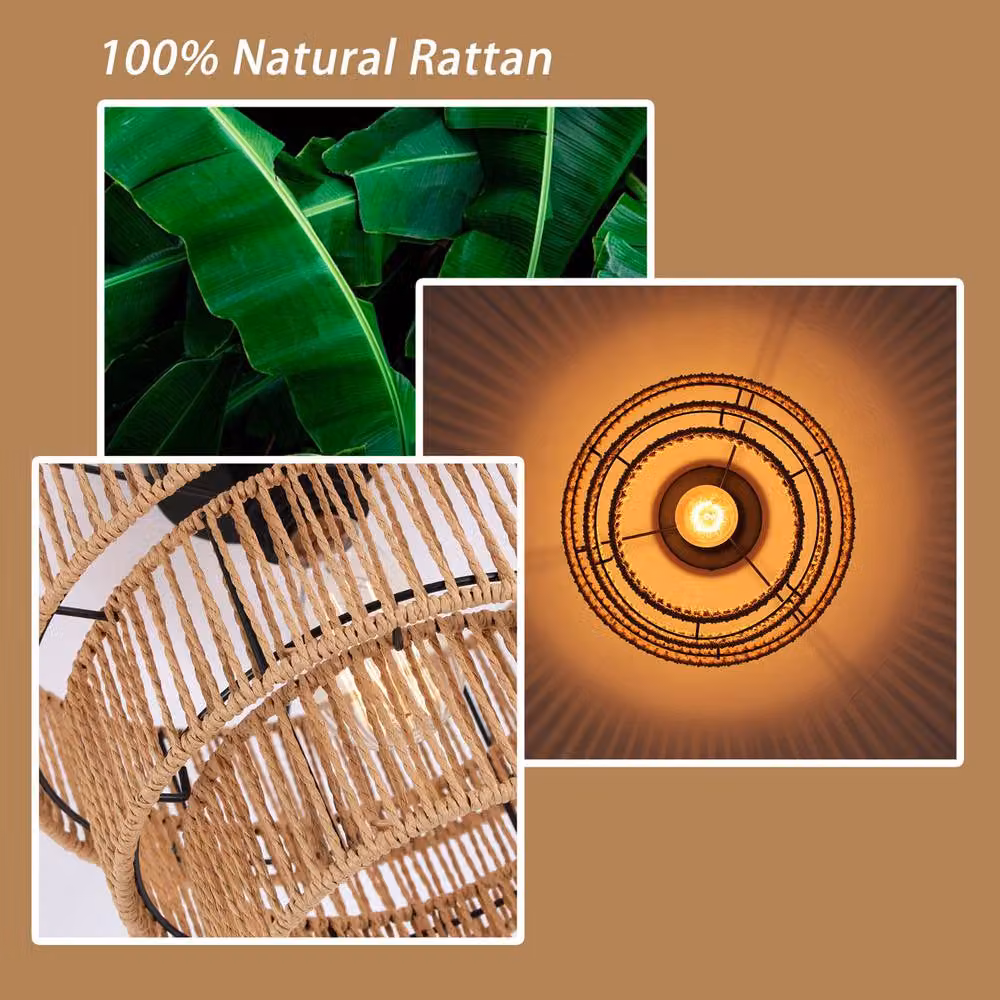 Garwarm Boho Geometric Rattan Pendant Light in Beige and Black – 4