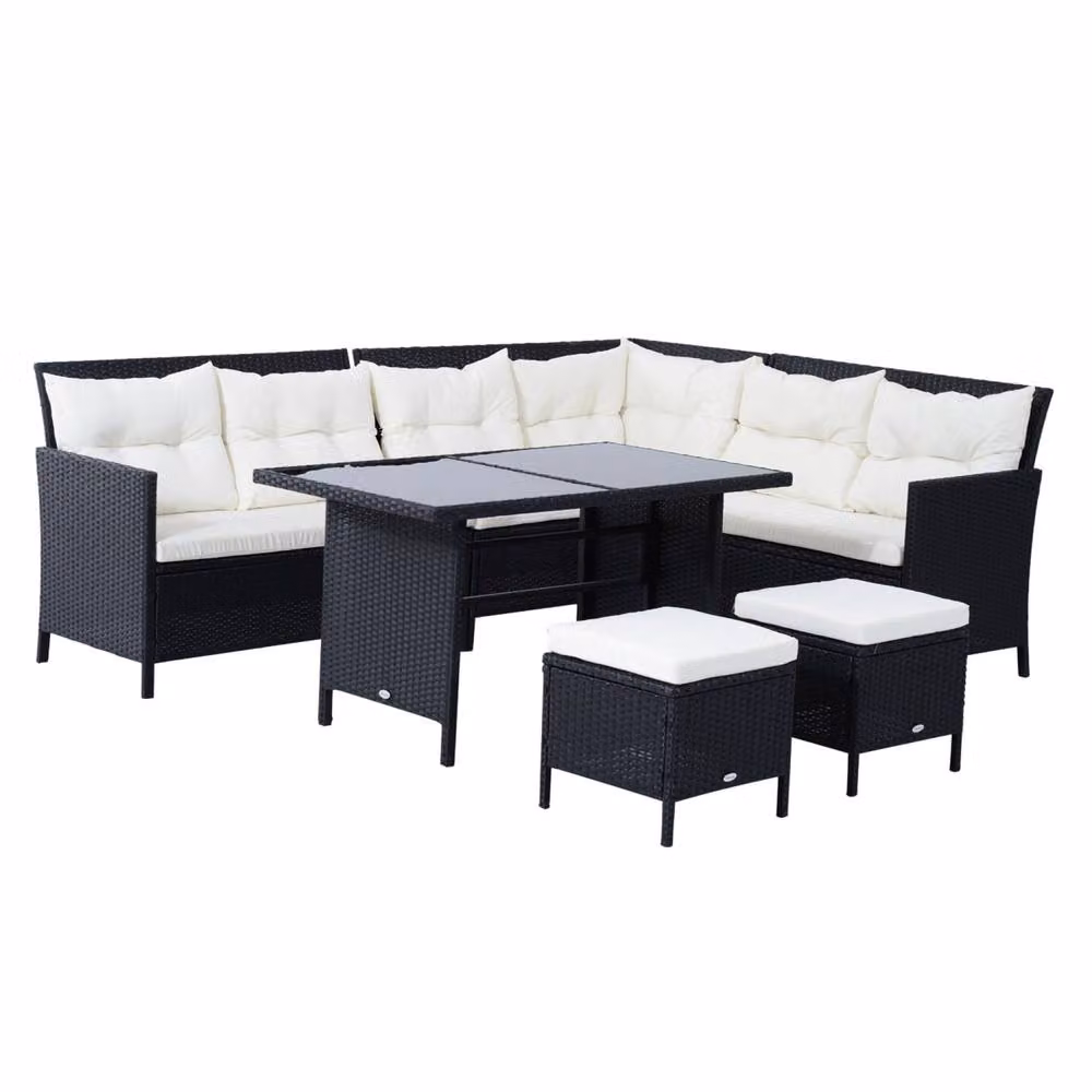 Wyld Haus Semapa 8 Seater PE Rattan Corner Dining Sofa Set in Black and Cream – 2