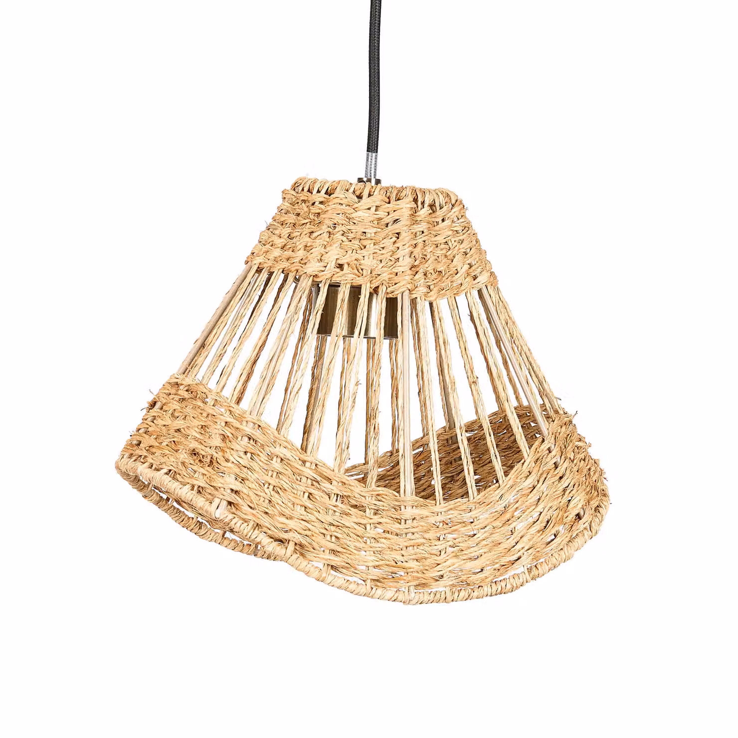 Dibor Arched Wave Boho Ceiling Light Shade in Beige Jute and Rattan, H 20 cm x D 26 cm – 2