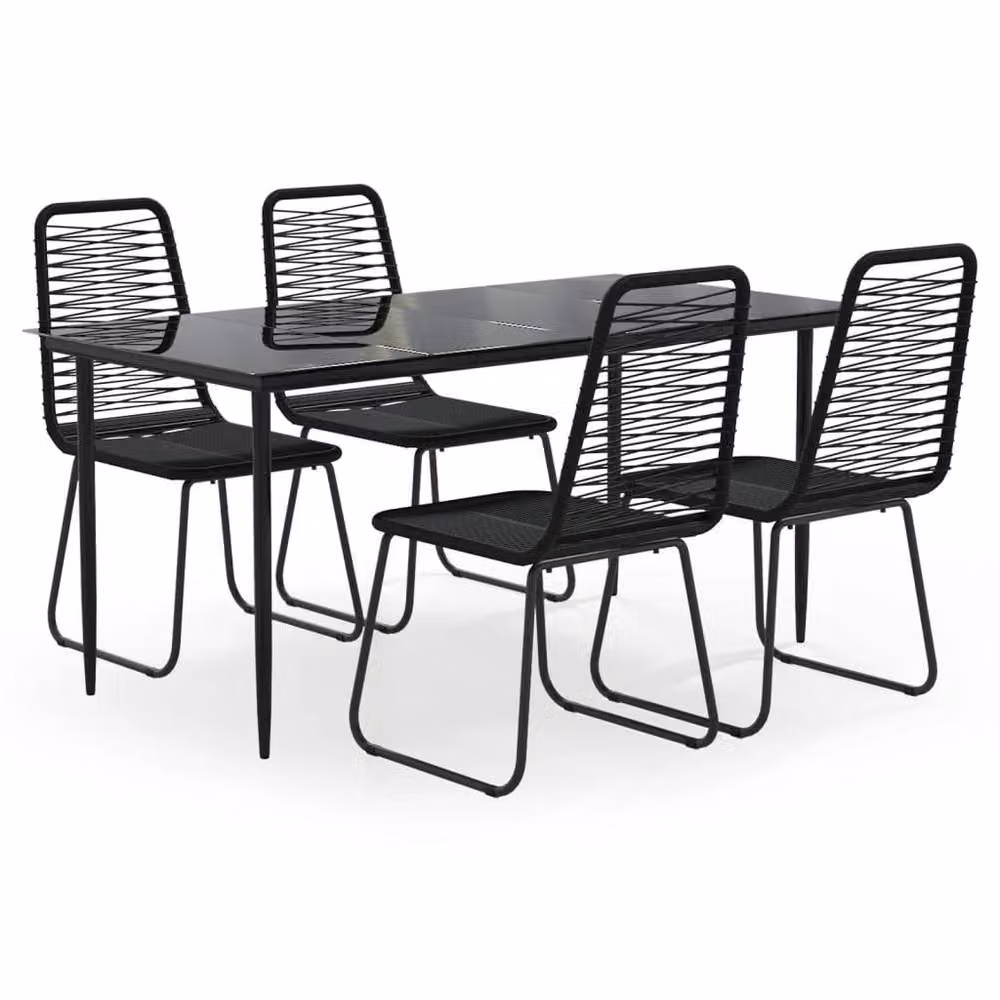 Berkfield Home 5 Piece Modern Garden Dining Set in Black with Glass Top and Powder Coated Steel Frame – 2