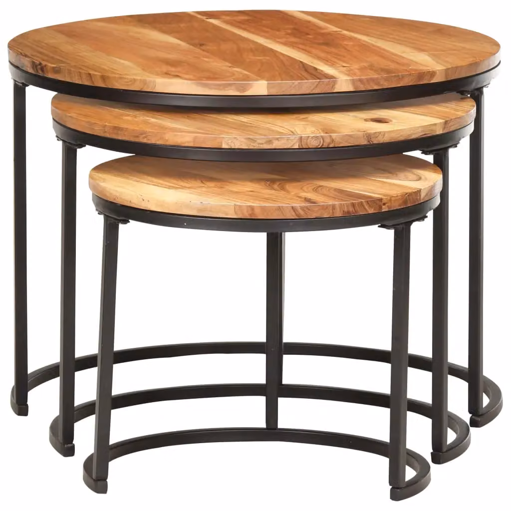 Berkfield Home Nesting Tables, Set of 3, Brown Solid Acacia Wood – 2