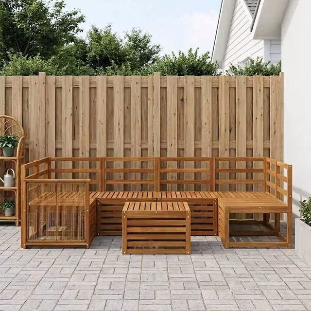 Berkfield Home 7 Piece L-Shape Outdoor Sofa Set in Brown Solid Acacia Wood – 1