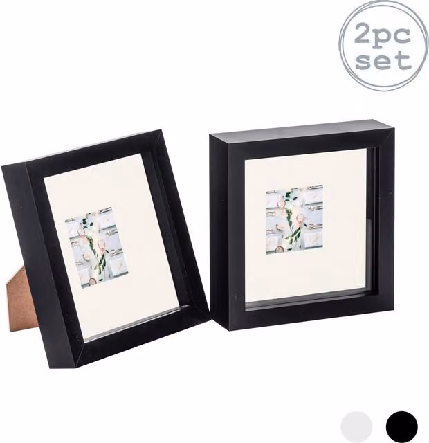 Nicola Spring Pack of 2 Square 3D Box Photo Frames in Black and Yellow, W/D/H: 15.24 x 15.24 x 15.24 cm