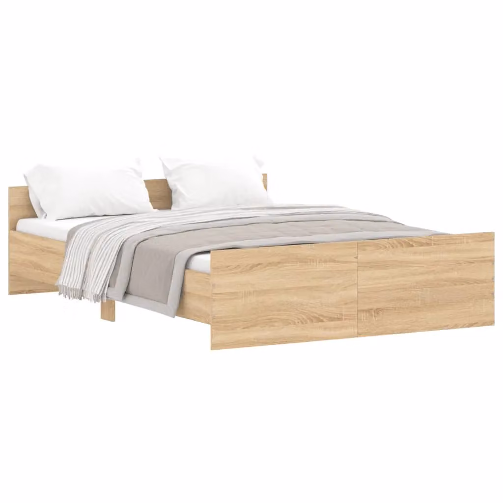 Berkfield Home Sonoma Oak Bed Frame with Headboard and Footboard in Brown, W/D/H: 140 x 190 cm – 2