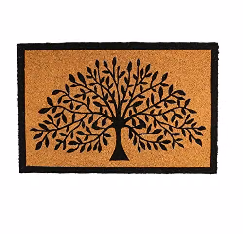 Nicola Spring Tree of Life Coir Door Mat, Brown and Multicolour, W: 90 cm, D: 60 cm – 1