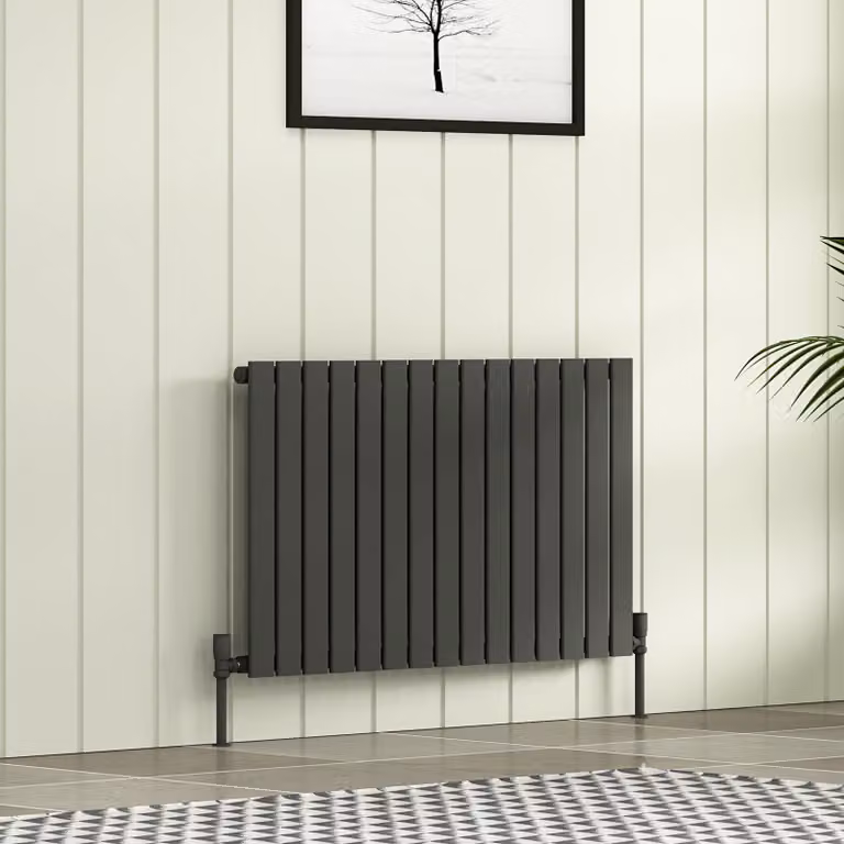 Fluxx Anthracite Single Flat Panel Horizontal Designer Radiator, H: 60.0 cm x W: 102.0 cm