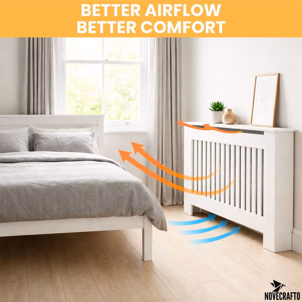 Novecrafto Modern Slatted MDF Radiator Cover in White, W/D/H: 112 x 19 x 82 cm – 2