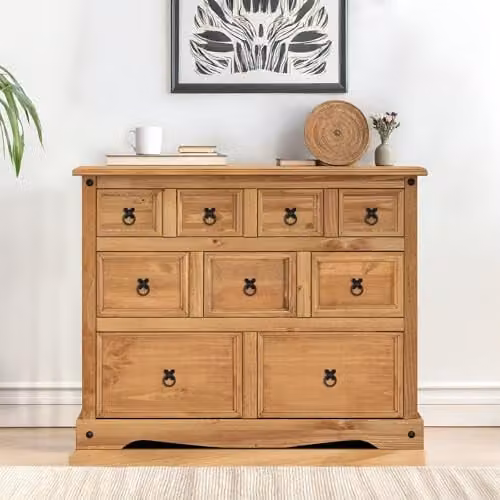 Mercers Furniture Corona Merchants Chest of Drawers in Brown Solid Mexican Pine Wood, H 83 cm x W 103 cm x D 46 cm