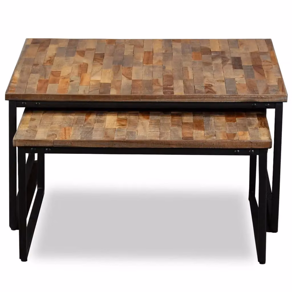 Berkfield Home Nesting Coffee Table Set of 2, Solid Reclaimed Teak Wood in Brown – 2