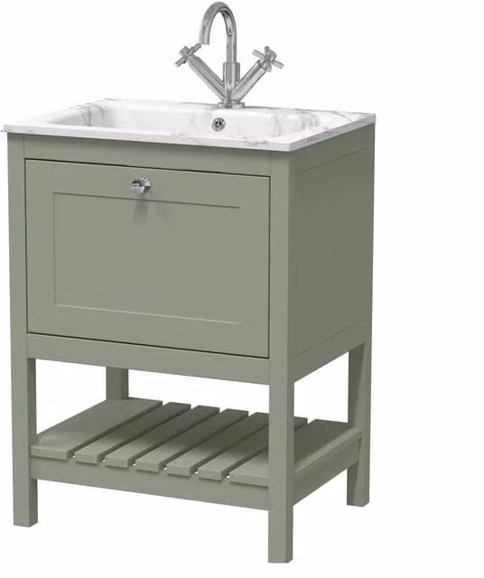 Balterley Coppenhall Contemporary Green Bathroom Vanity Unit with Stone Basin and 1 Drawer, W/D/H: 60.0 x 46.0 x 81.6 cm – 1