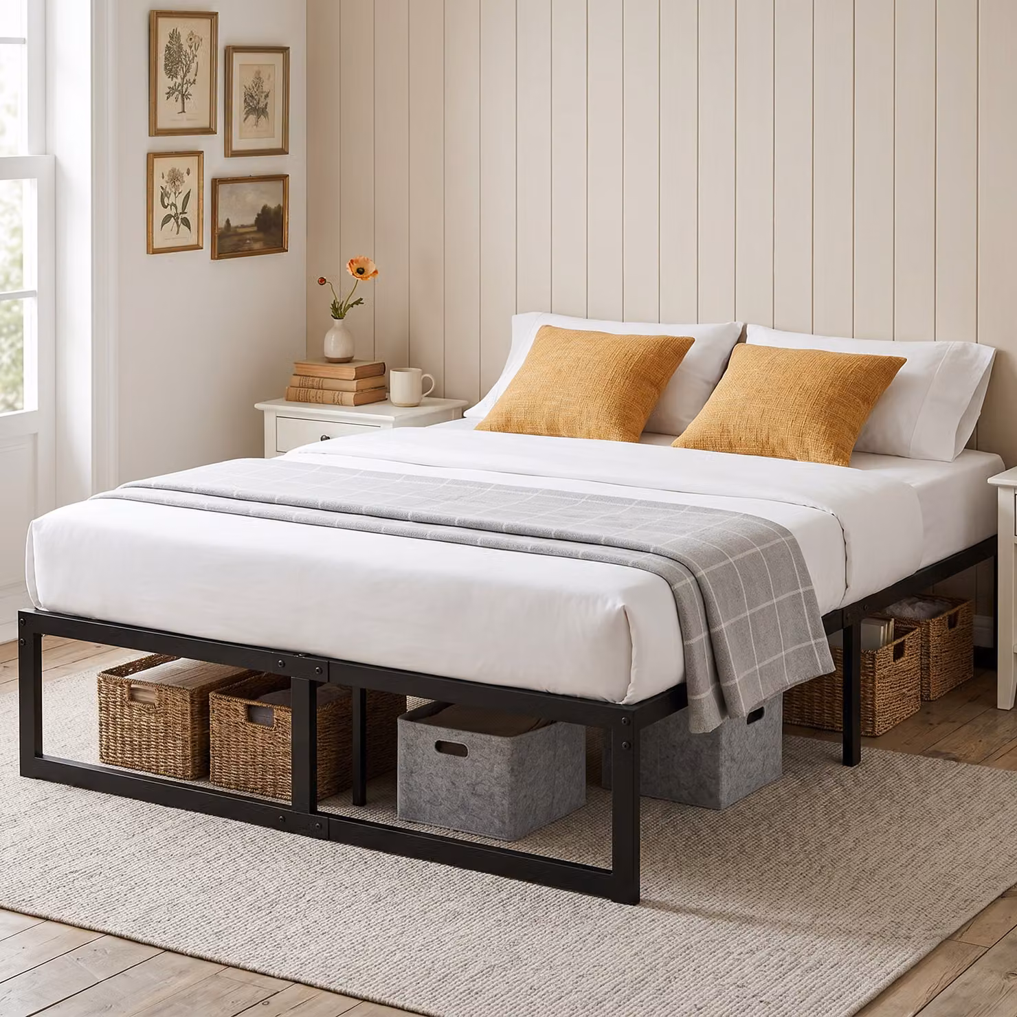 HOMCOM Double Bed Frame with Underbed Storage and Steel Slat Support, Black, W/D/H: 135 x 190 x 32.5 cm – 2