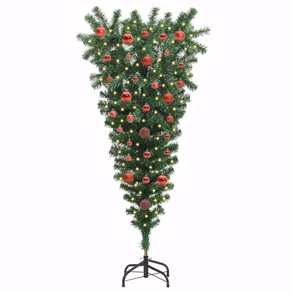 Berkfield Home Green Tabletop Upside-down Artificial Pre-lit Christmas Tree with Ball Set – 3