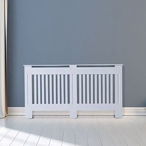 HOMCOM White Slatted MDF Radiator Cover Painted Cabinet, W/D/H: 152 x 19 x 81 cm – 2