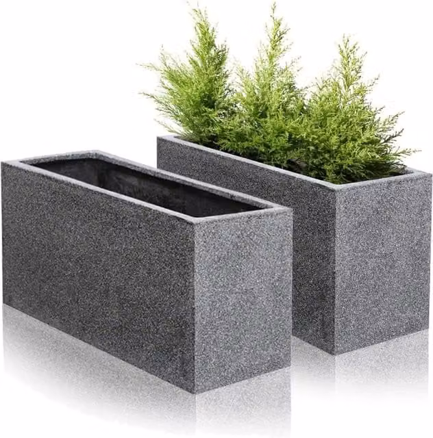Primrose Set of 2 Black Poly-Terrazzo Trough Planters for Indoor and Outdoor Use, 100 cm
