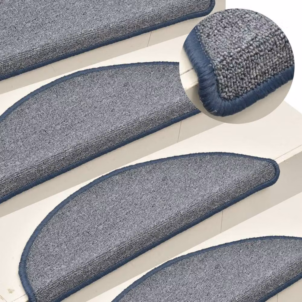 Berkfield Home Self-Adhesive Carpet Stair Treads, 15 Pieces, Light Grey and Blue, W: 56 cm, D: 17 cm, H: 3 cm – 2