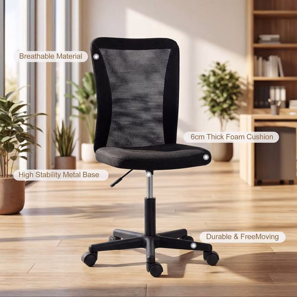 STILVORA Black Fabric Task Chair with 360 Degree Swivel and Castors for Home Office – 6