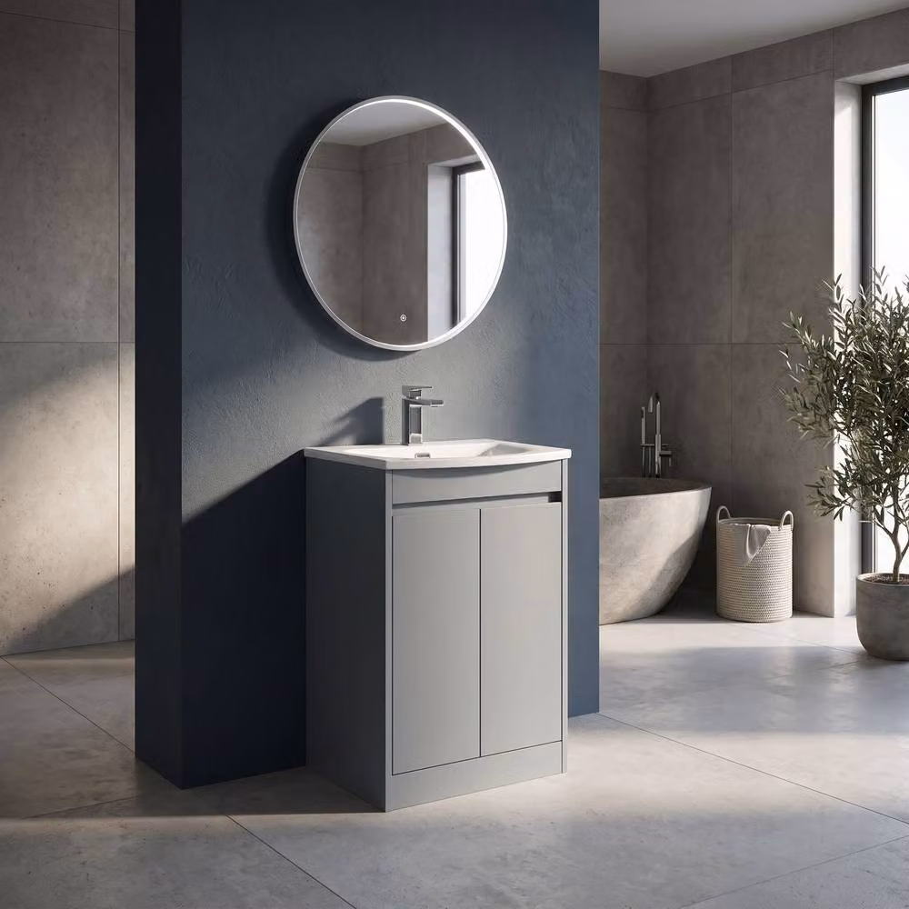 Balterley Chartley 2 Door Freestanding Bathroom Vanity Unit with Curved Basin in Coastal Grey, Width: 50 cm – 2