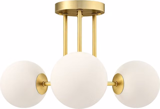 HOMCOM Modern 3-Light LED Ceiling Light with Gold Metal Frame and Beige Glass Globe Shades, G9 Sockets – 1