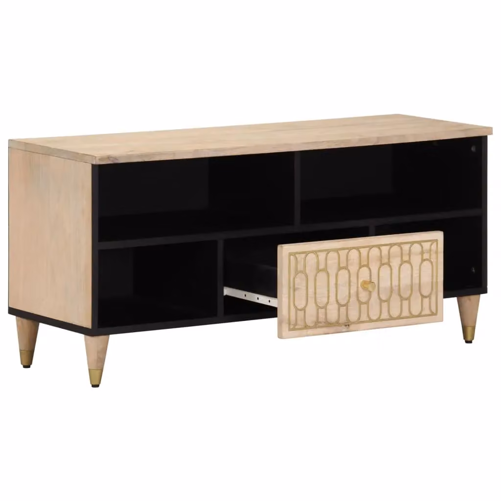 Berkfield Home Mango Wood TV Cabinet in Brown, W/D/H: 100 x 33 x 46 cm – 2