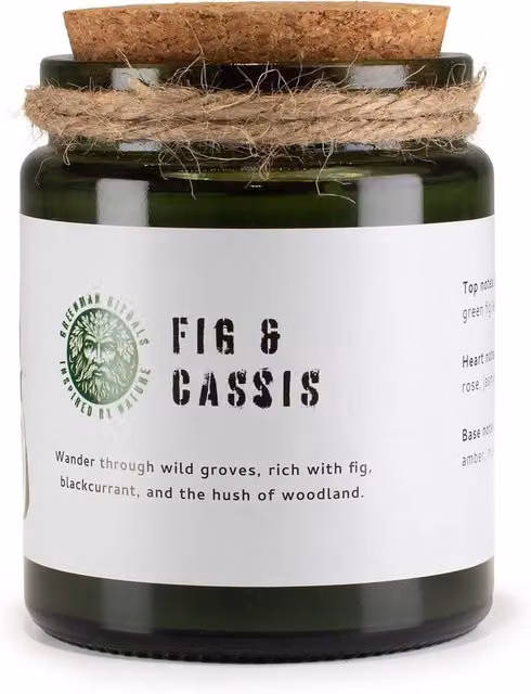 Serenityy Fig & Cassis Soy Wax Aroma Woodwick Candle in Dark Green, 50 g