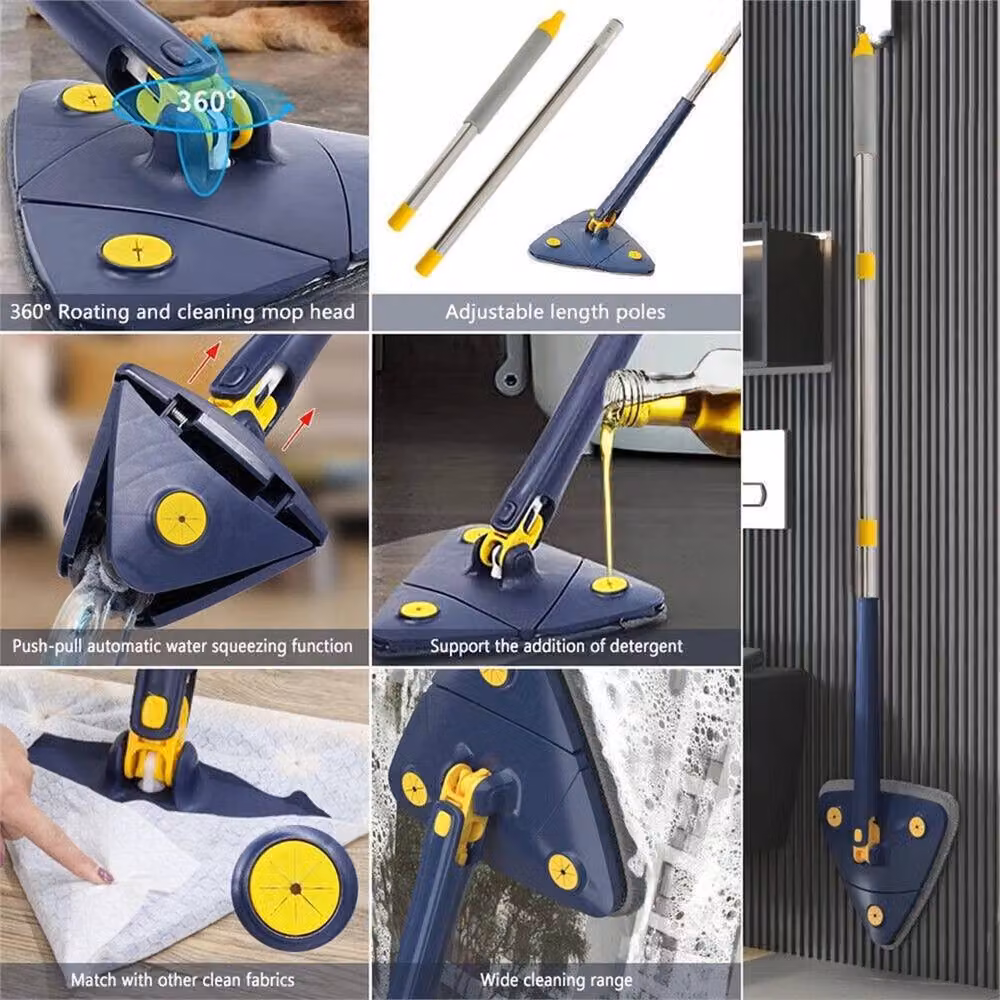 Nordara 360 Degree Rotatable Triangular Microfibre Cleaning Mop with Wringer and Wall Mountable Long Handle in Blue, Length: 120 cm – 6