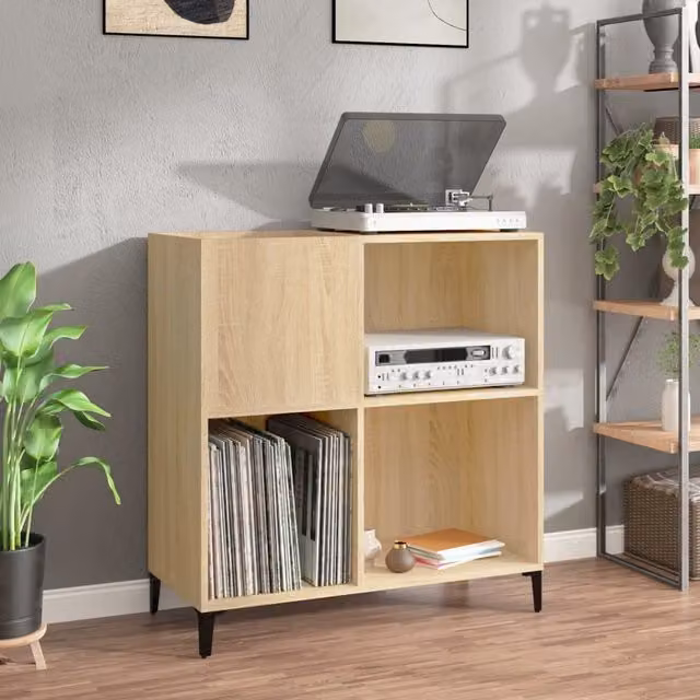 Berkfield Home Record Cabinet in Sonoma Oak and Brown, W: 84.5 cm, D: 38 cm, H: 89 cm