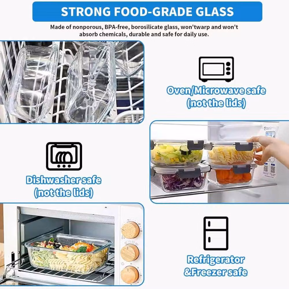 Dyzi 10 Pack Glass Food Storage Containers with Airtight Leakproof Locking Lids, 7.05L Set, Grey – 5