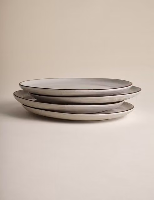 M&S Michigan Rim Ceramic Dinner Plates, Set of 4, Beige
