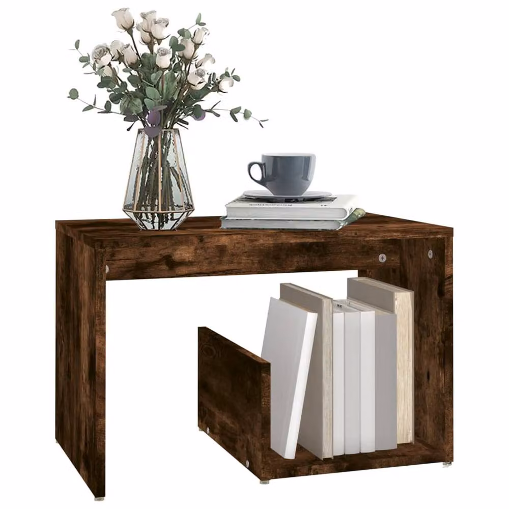 Berkfield Home Smoked Oak Side Table in Brown, W: 59 cm, D: 36 cm, H: 38 cm – 3