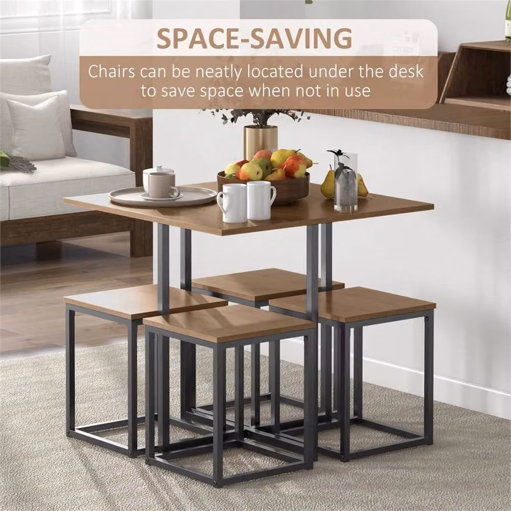 EONLION 5-Piece Modern Wood Bar Table and Chair Set in Brown – 2