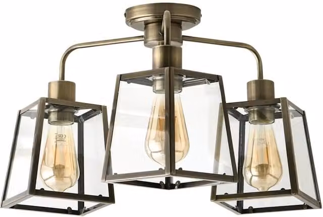 ValueLights Susie 3 Arm Glass Lantern Ceiling Light in Brushed Brass