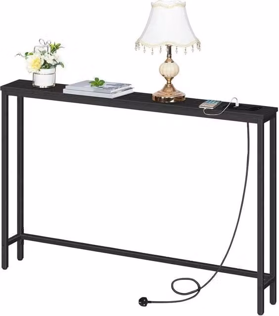 FLAVORA Black Charging Station Console Table W/D/H: 120 x 15 x 79.5 cm – 1