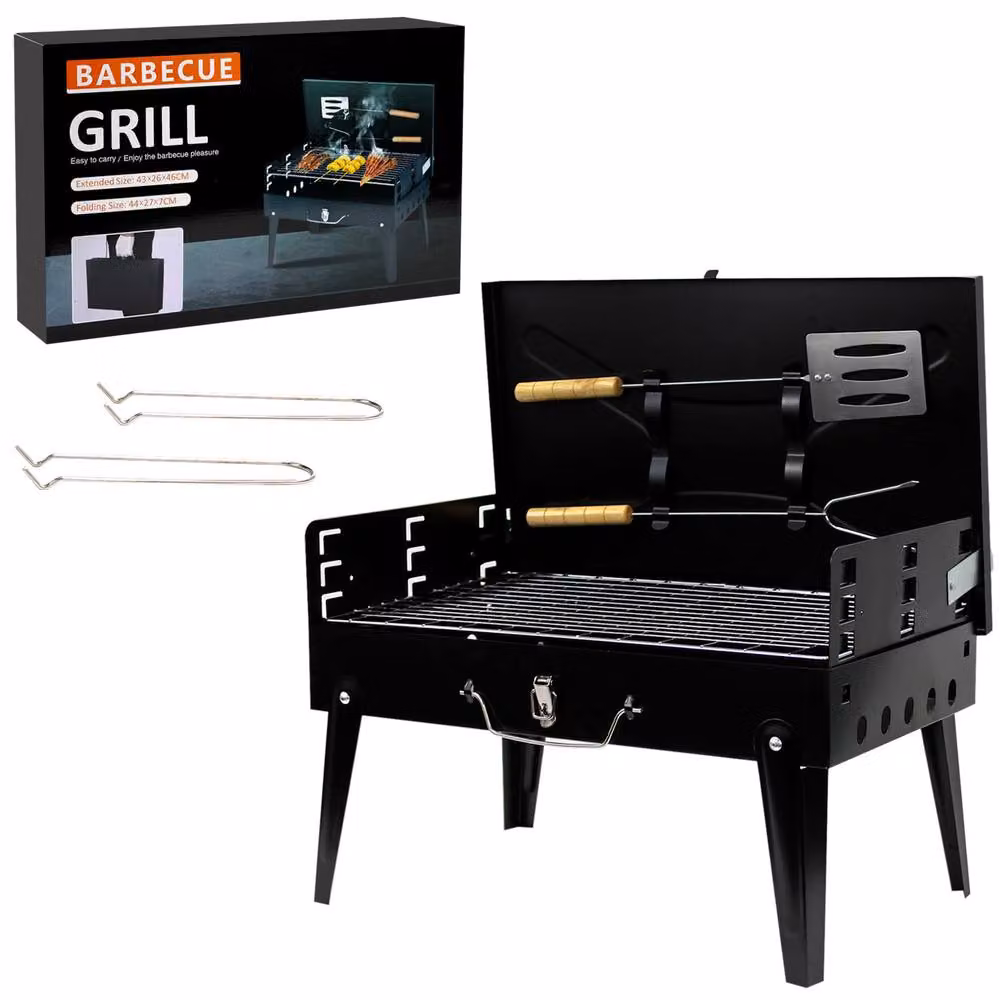Crystals Portable Folding Charcoal BBQ Grill in Black Steel for Camping and Picnics – 2