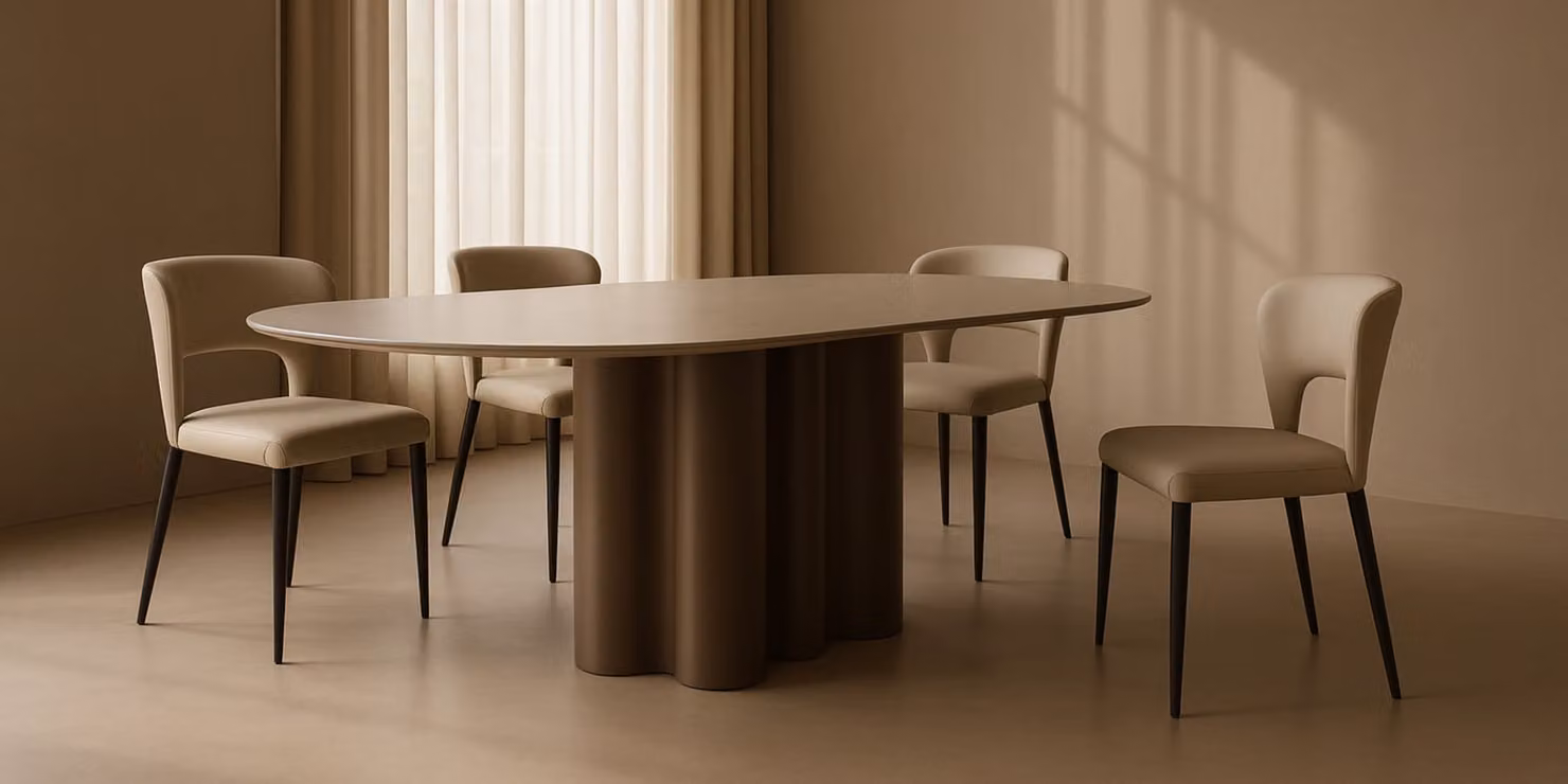 Tommy Franks Moon Round Ceramic Dining Table in Brown and Beige, Diameter: 200 cm