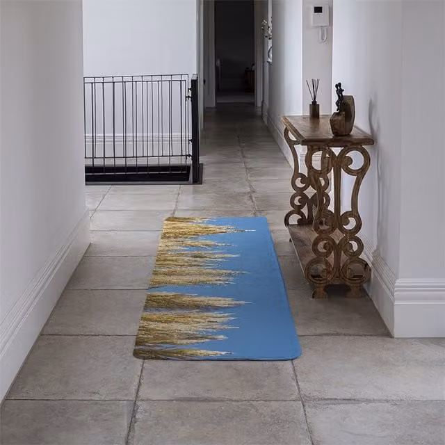 Benjamin Tate Design LTD Pampus Grass Designer Runner Rug in Blue with Abstract Faux Fur Design