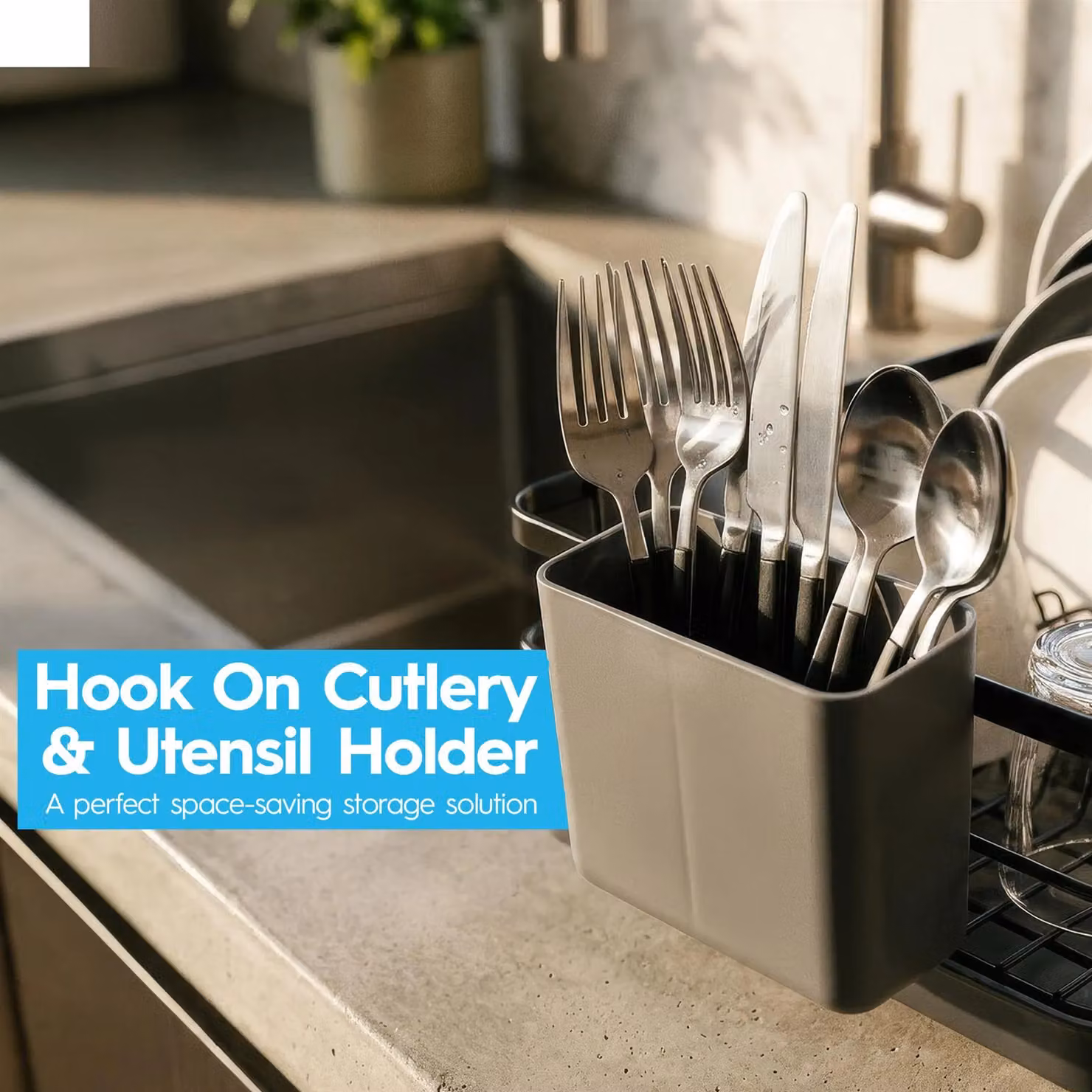 Harbour Housewares Compact Metal Dish Drainer Rack with Drip Tray and Cutlery Holder in Black, W/D/H: 40.0 x 12.0 x 12.0 cm – 10