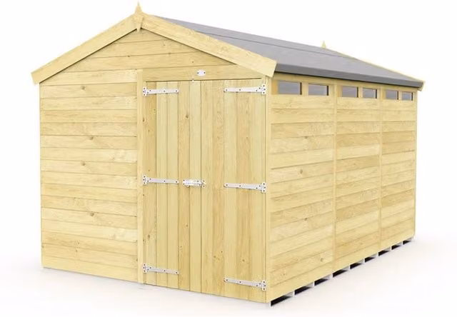 Buttercup Farm Apex Security Wooden Shed with Double Doors in Brown, W231 x D358 x H217 cm – 1