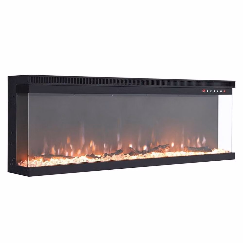 PAWNORA Electric 3 Sided Media Fire Standing Heater with 9 Flames in Black, W: 101.6 cm, H: 44 cm – 1