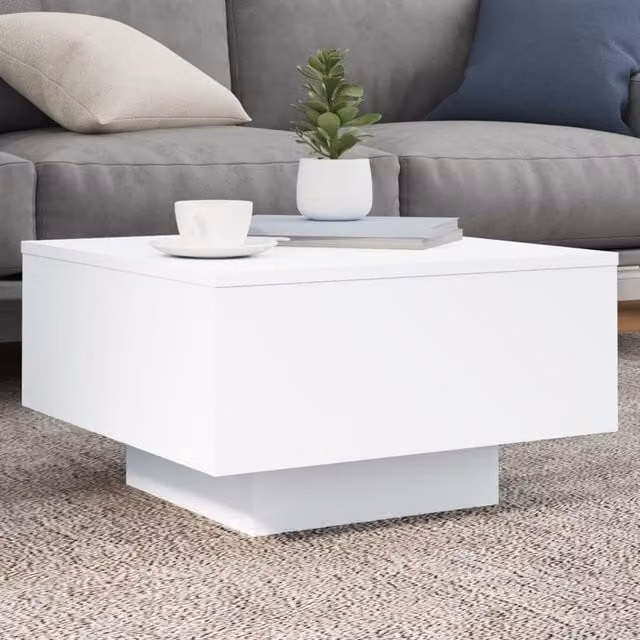 Berkfield Home Modern White Coffee Table with LED Lights W/D/H: 55 x 55 x 31 cm