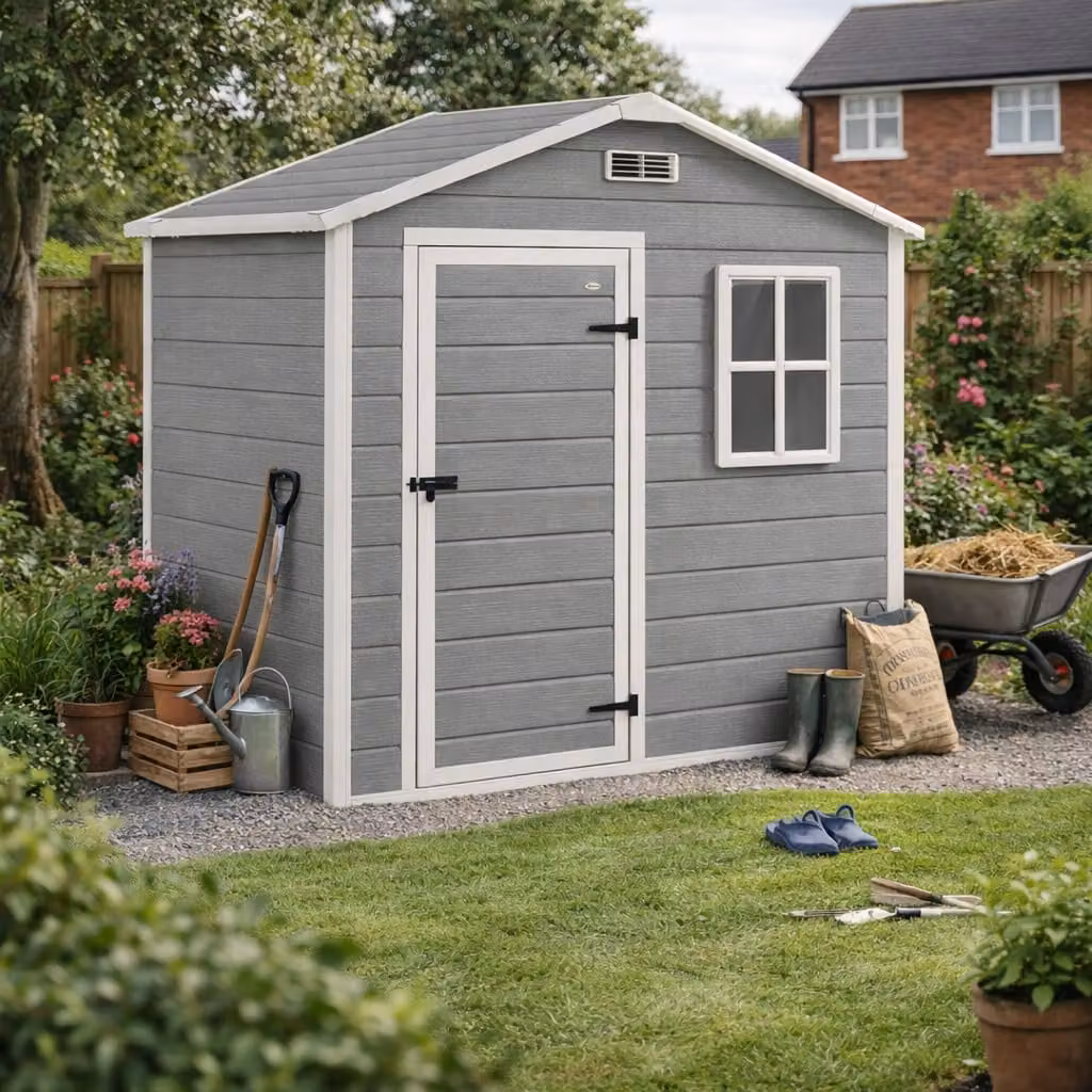 Outsunny Grey Plastic Outdoor Storage Shed with Foundation, Lockable Door, Windows and Vents – 2