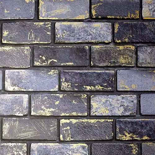 Arthouse Metallic Brick Navy and Gold Abstract Wallpaper, W: 53 cm x L: 1005 cm – 1