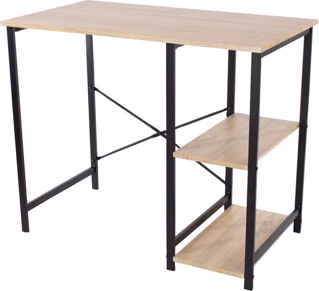 Core Products Industrial Computer Desk with Side Storage, Brown Oak Effect MDF Laminate Top and Black Metal Legs