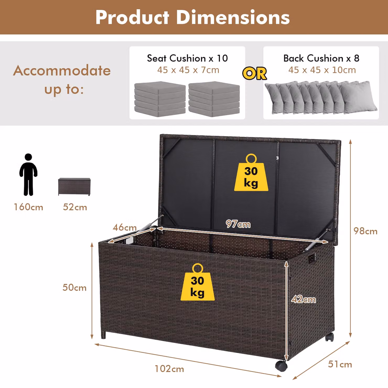 Gymax 190L Rattan Deck Storage Box in Mix Brown – 2
