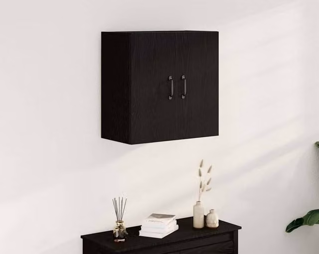 Berkfield Home Black Oak Wall Cabinet with Hinged Doors, W/D/H: 60 x 31 x 60 cm