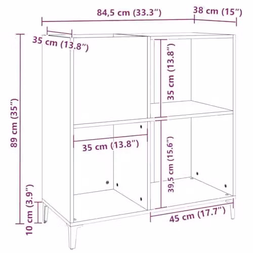vidaXL Industrial Style Record Cabinet and Sideboard in Grey Sonoma Engineered Wood, W/D/H: 89 x 38 x 84.5 cm – 3