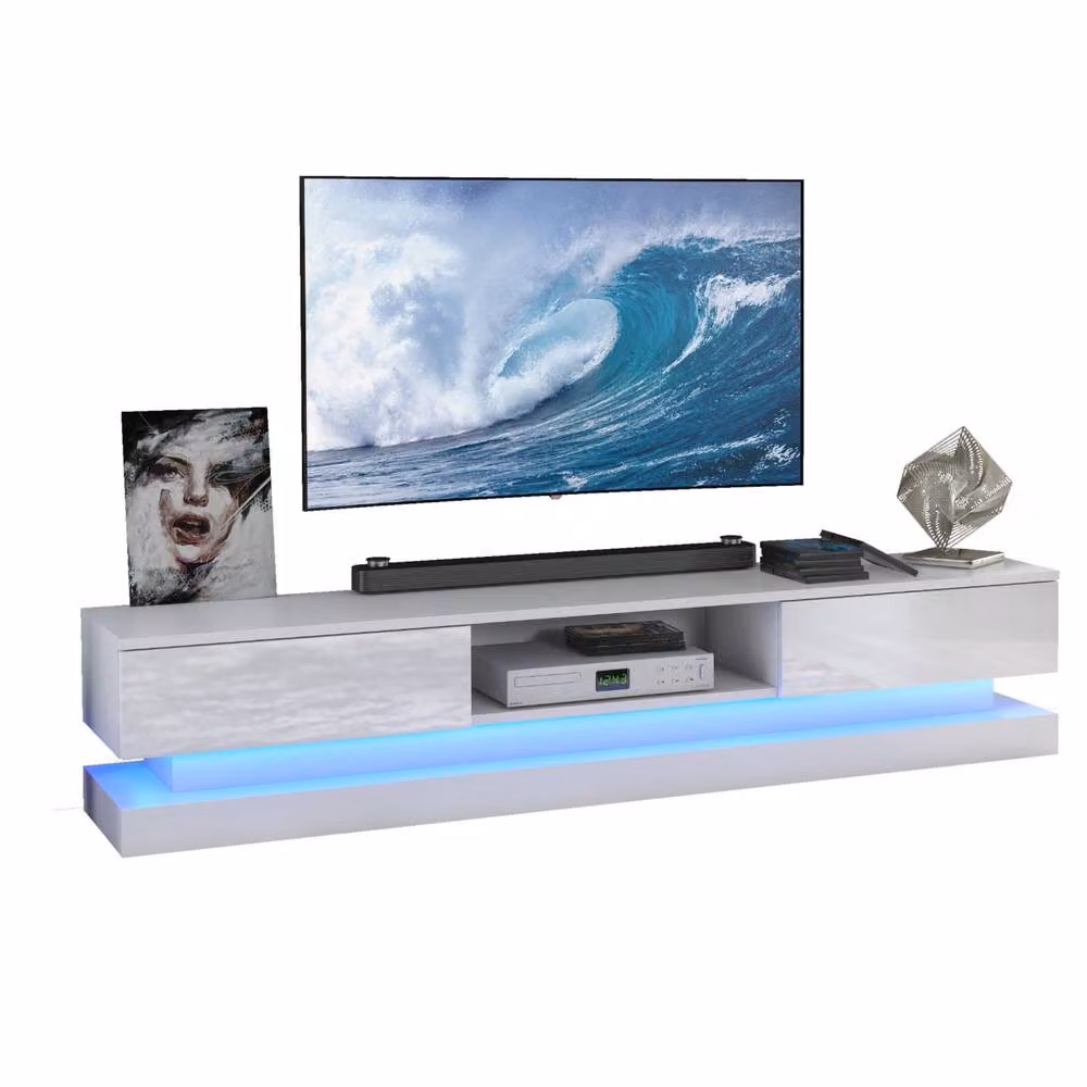 Creative Furniture Bloom TV Unit in White with Glossy Finish and LED Lights, W/D/H: 180 x 36 x 35 cm – 3